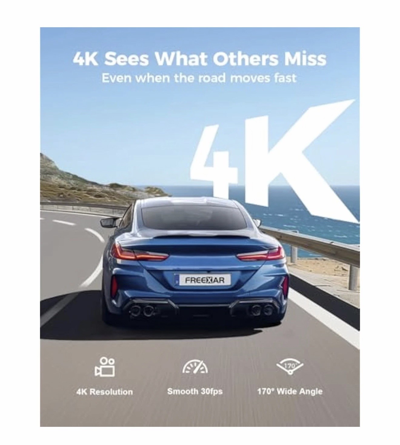 4K 360° Dash Cam, 4-Channel Dash Camera for Cars, Full Coverage Front Rear Left