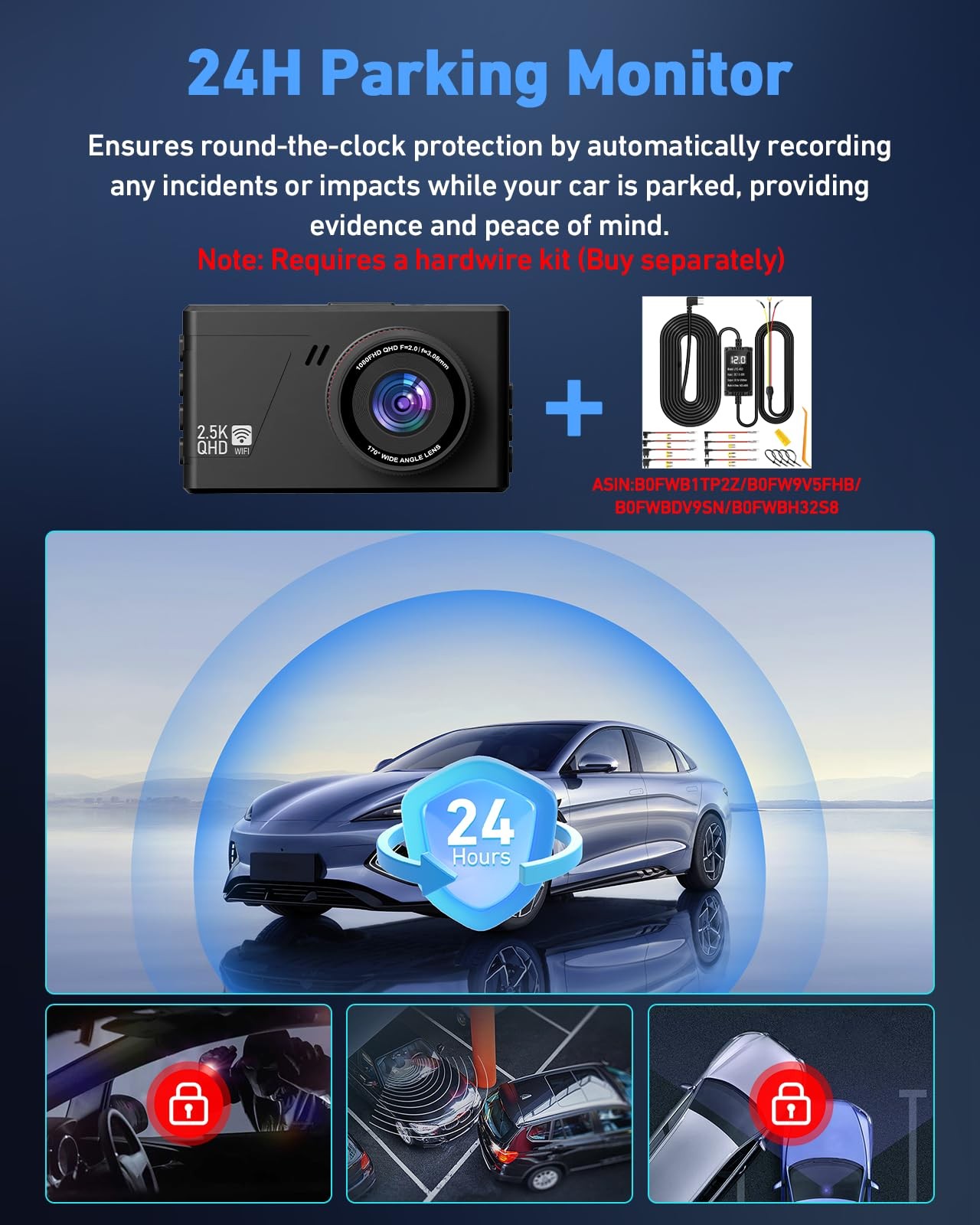 Dash Camera for Cars, 2.5K Dual Dash Cam Front and Rear W/ 64GB Card