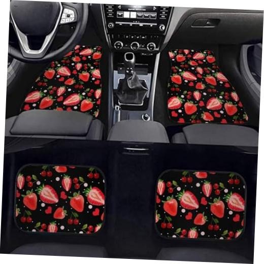 Universal Red Strawberry Cherry Car Mats – Front & Rear Floor Mats