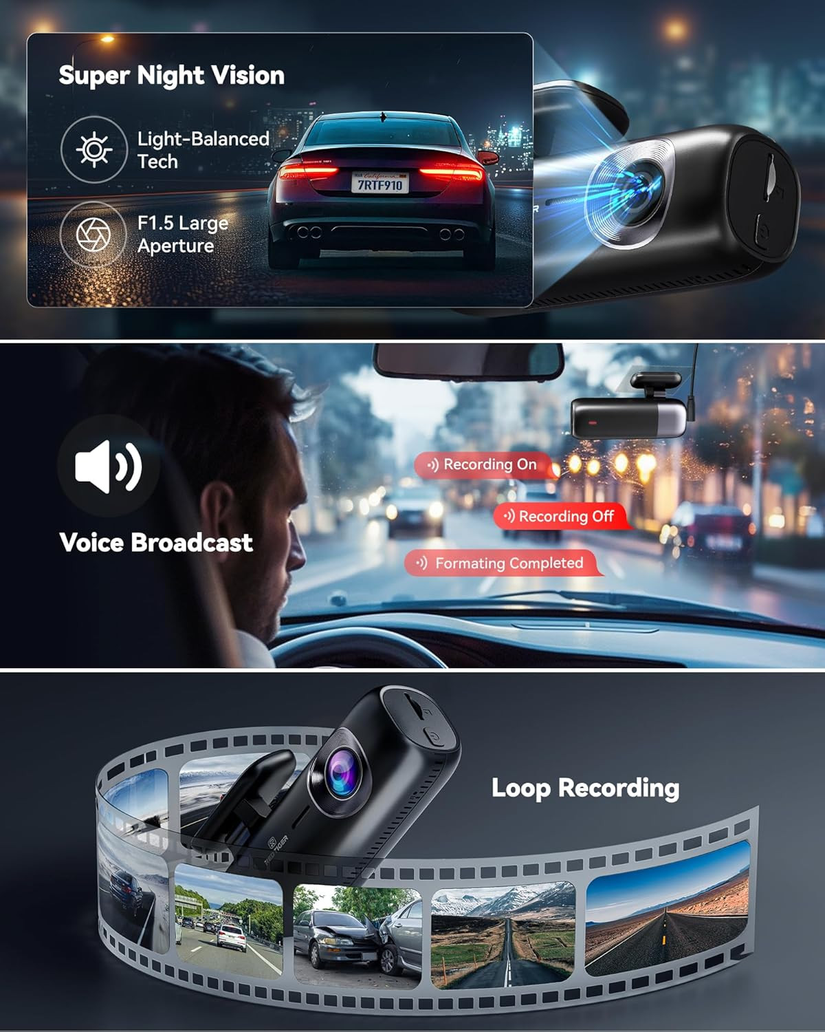F9 Dash Cam 4K Front and Rear 1080P, 5.8Ghz Wifi GPS Car Camera with APP Control