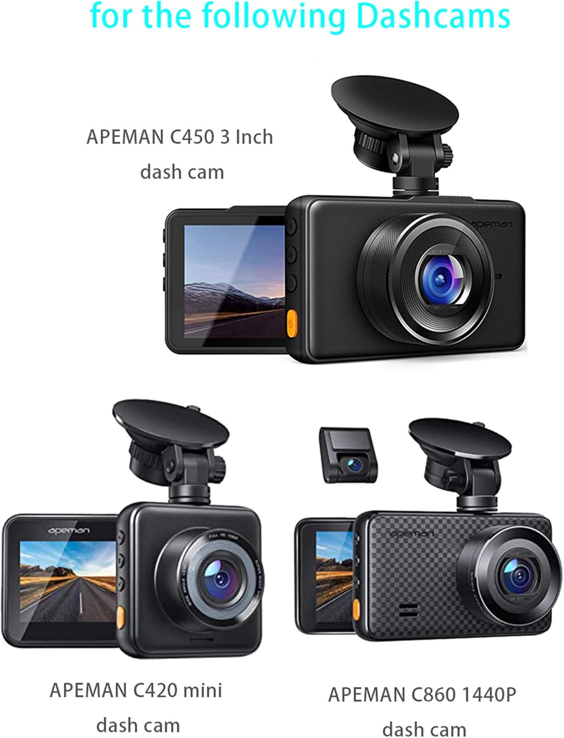 Dash Cam Mount Compatible with APEMAN Dashcam, Suction Mount Easy to Install and