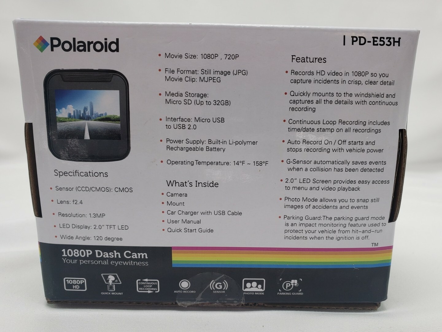 Polaroid 1080p HD Dash Cam PD-E53H Black