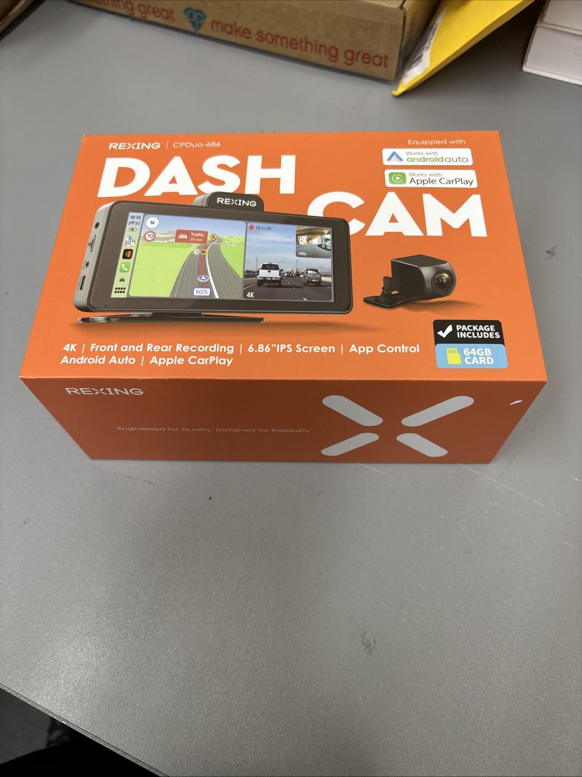 Rexing Dash Cam CPDuo 686 4k 64gb CarPlay Android 6.86”IPS Recording