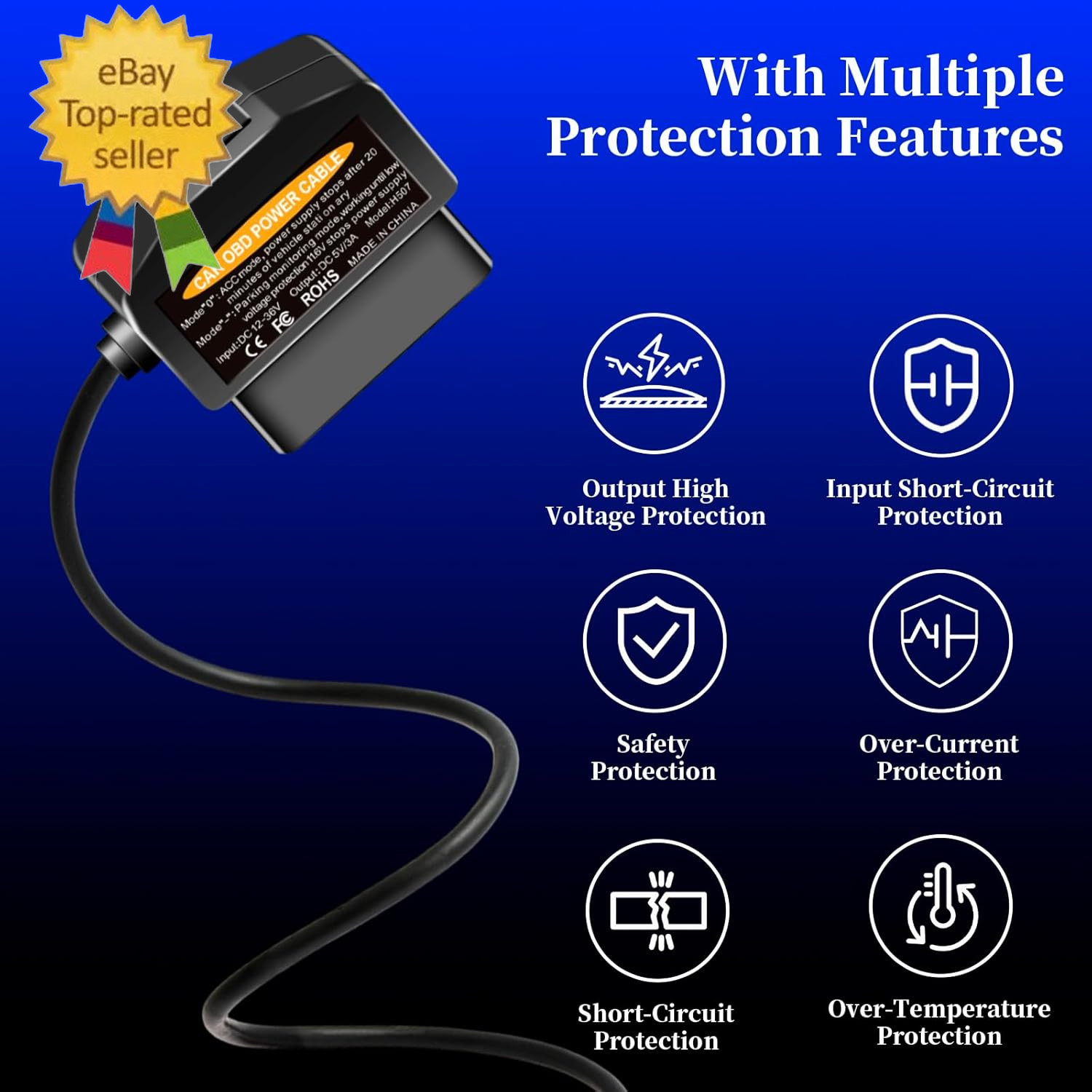 OBD2 to USB C Power Adapter for Dash Cam, Hardwire Kit with Parking Mode, Low Vo