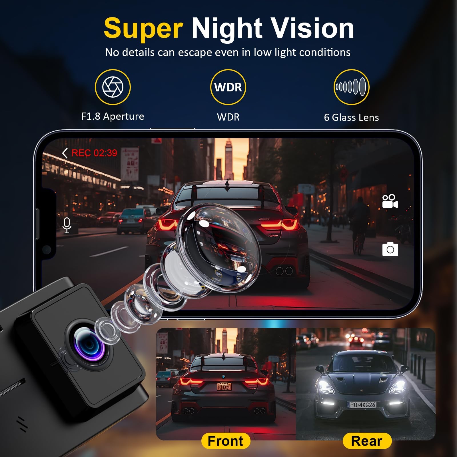 Dash Cam Front and Rear: 4K+2.5K Dual Channel Dash Cam-5GHz WiFi, GPS Dash Ca…
