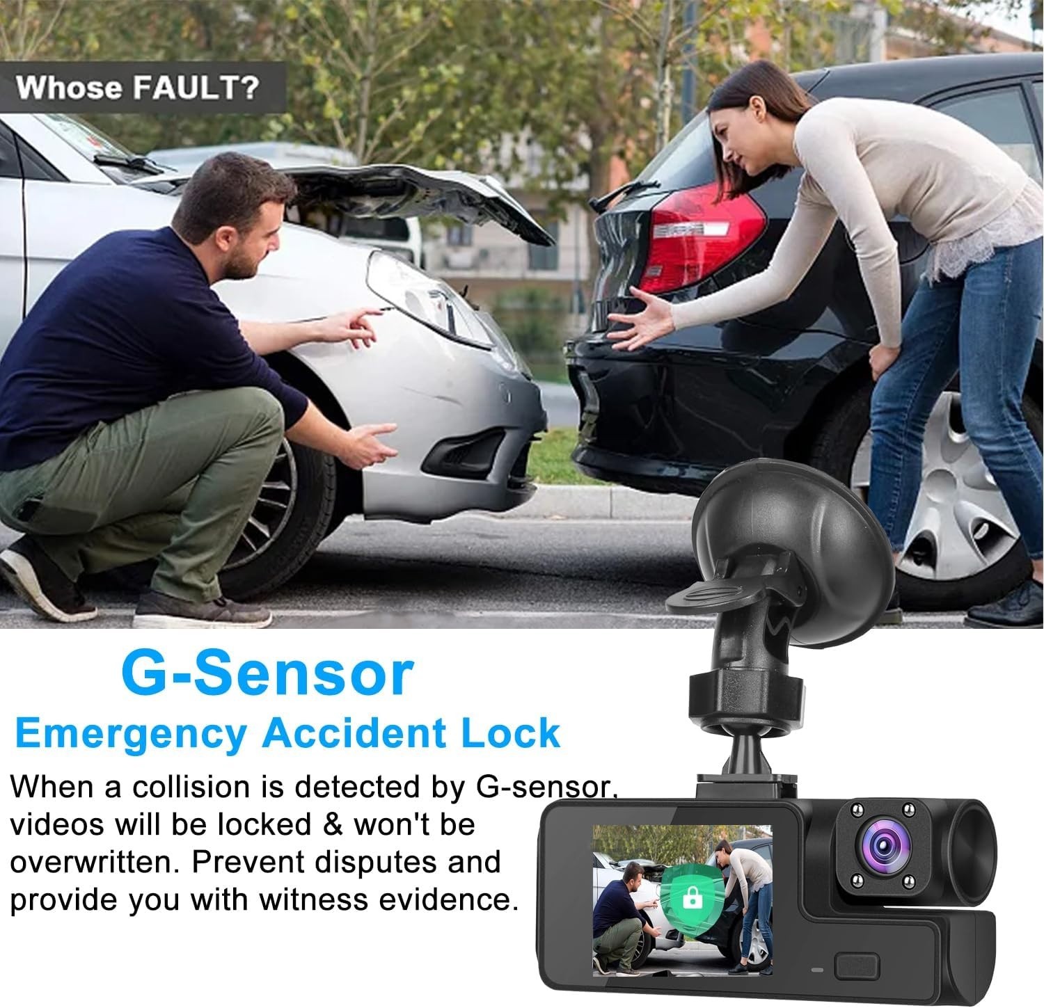 1080P Dual Dash Camera for Car Front and Inside Dashcam Security Black