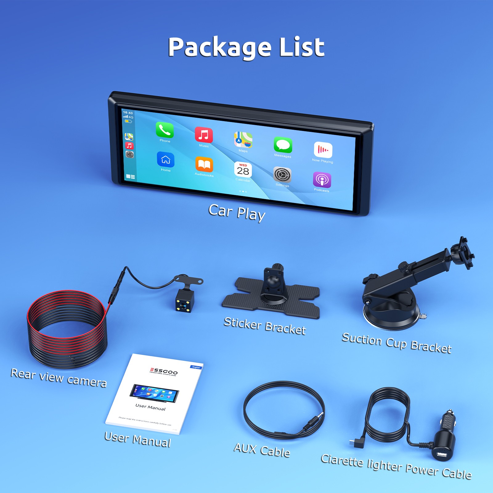 Touch Screen Dash Cam 10″ 1080P Dual Lens Car DVR Recorder Front and Rear Camera