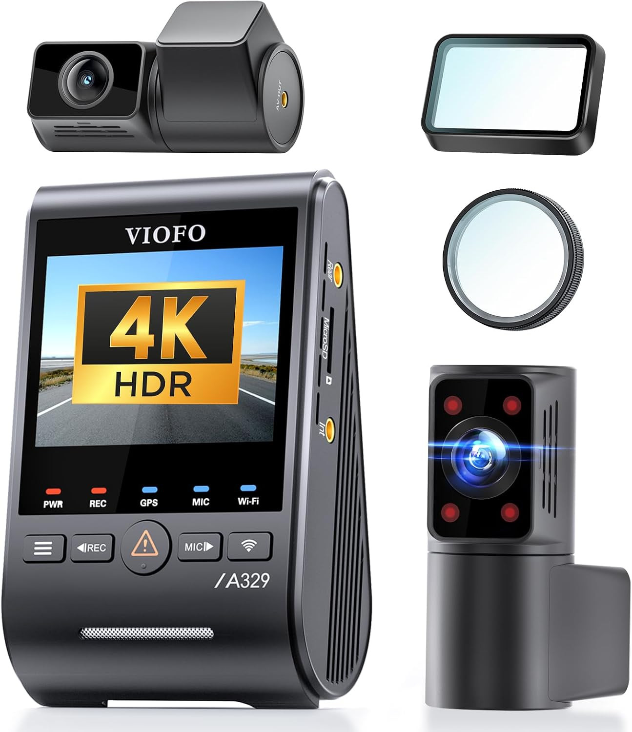 【Bundle: A329S 3CH+CPL-600】 A329S 4K 3 Channel Dash Cam, 4K Front + 2K Cabin Fi