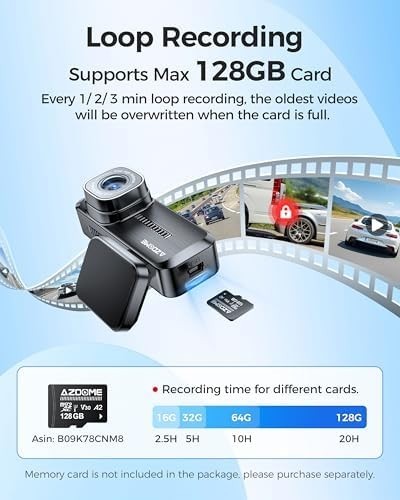 AZDOME 1080P M200 Dash Cam WiFi Night Vision G-Sensor Collision Detection