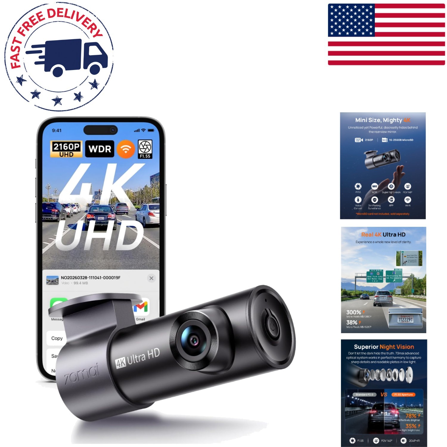 Advanced 4K Dash Camera with Night Vision, Loop Recording & Voice Control