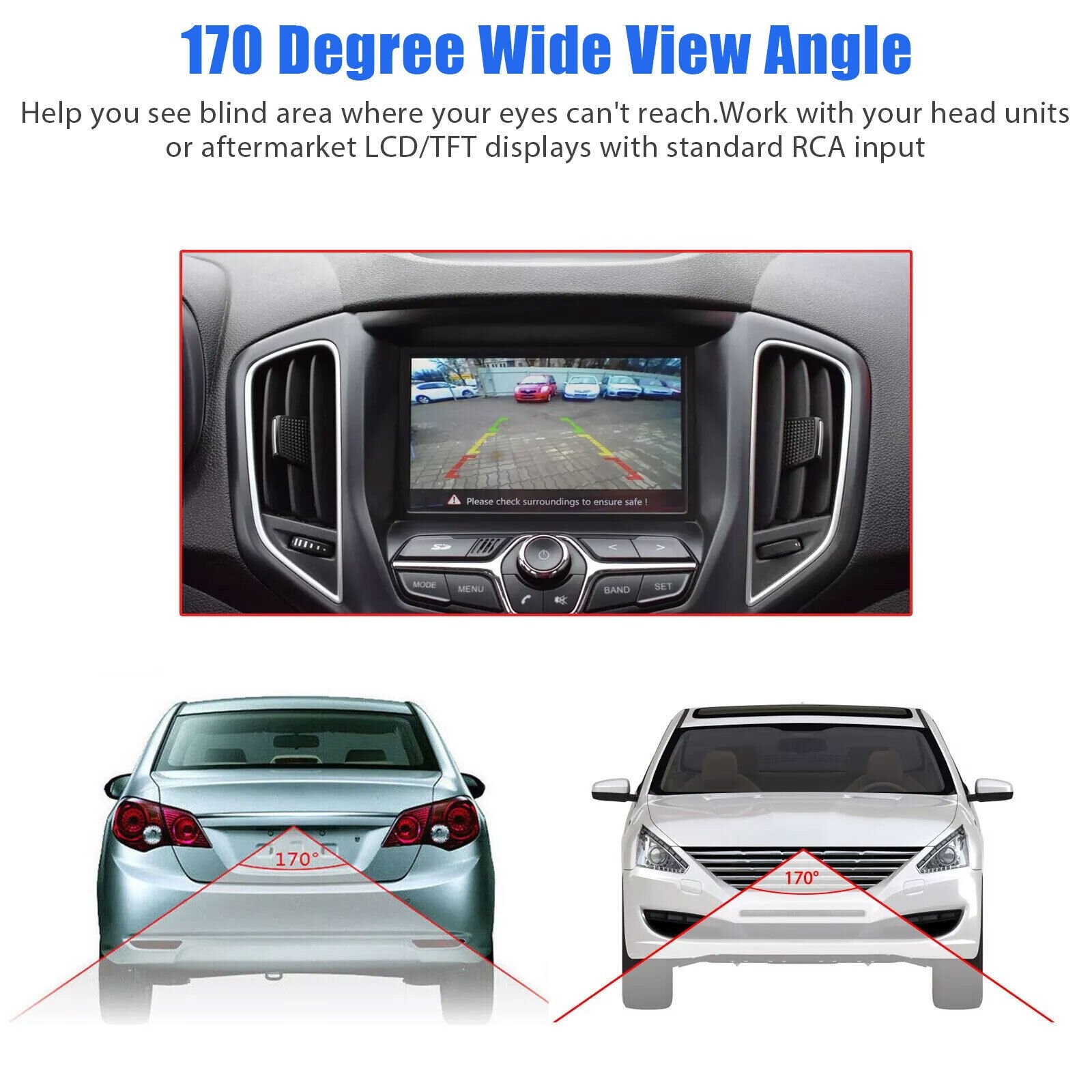 170° CMOS Car Front/Side/Rear View Reverse Backup Night Vision Parking Camera HD