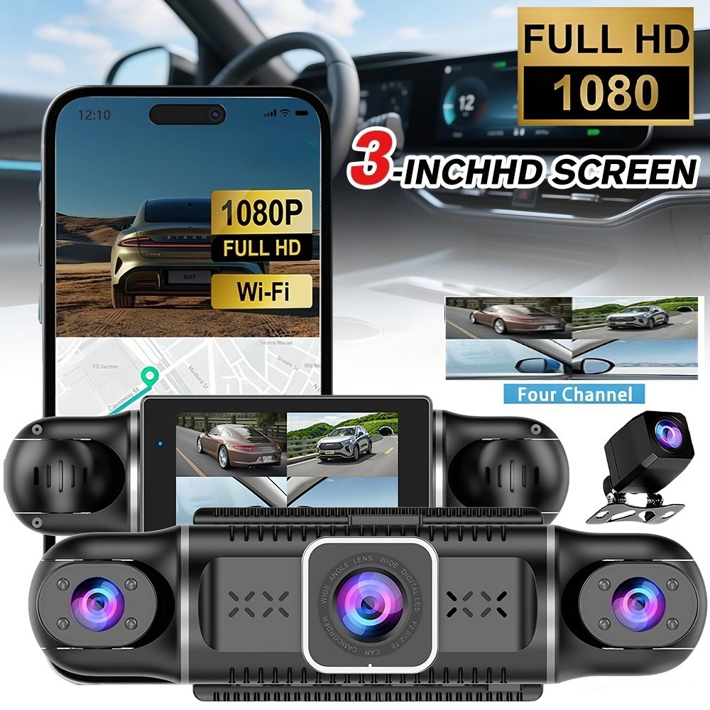4Ch Car Dash Cam Recorder WiFi Front Rear and Inside G-Sensor with Night Vision
