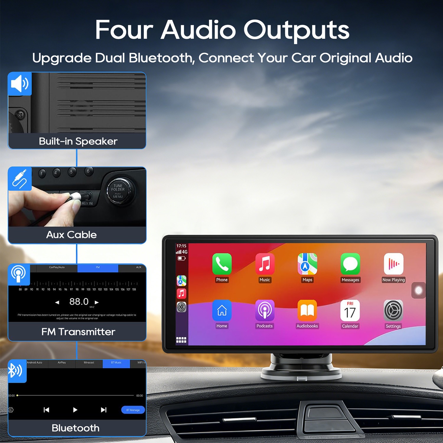 4K Dash Cam Front &1080P Rear Phone Screen Projection For CarPlay,Android Auto