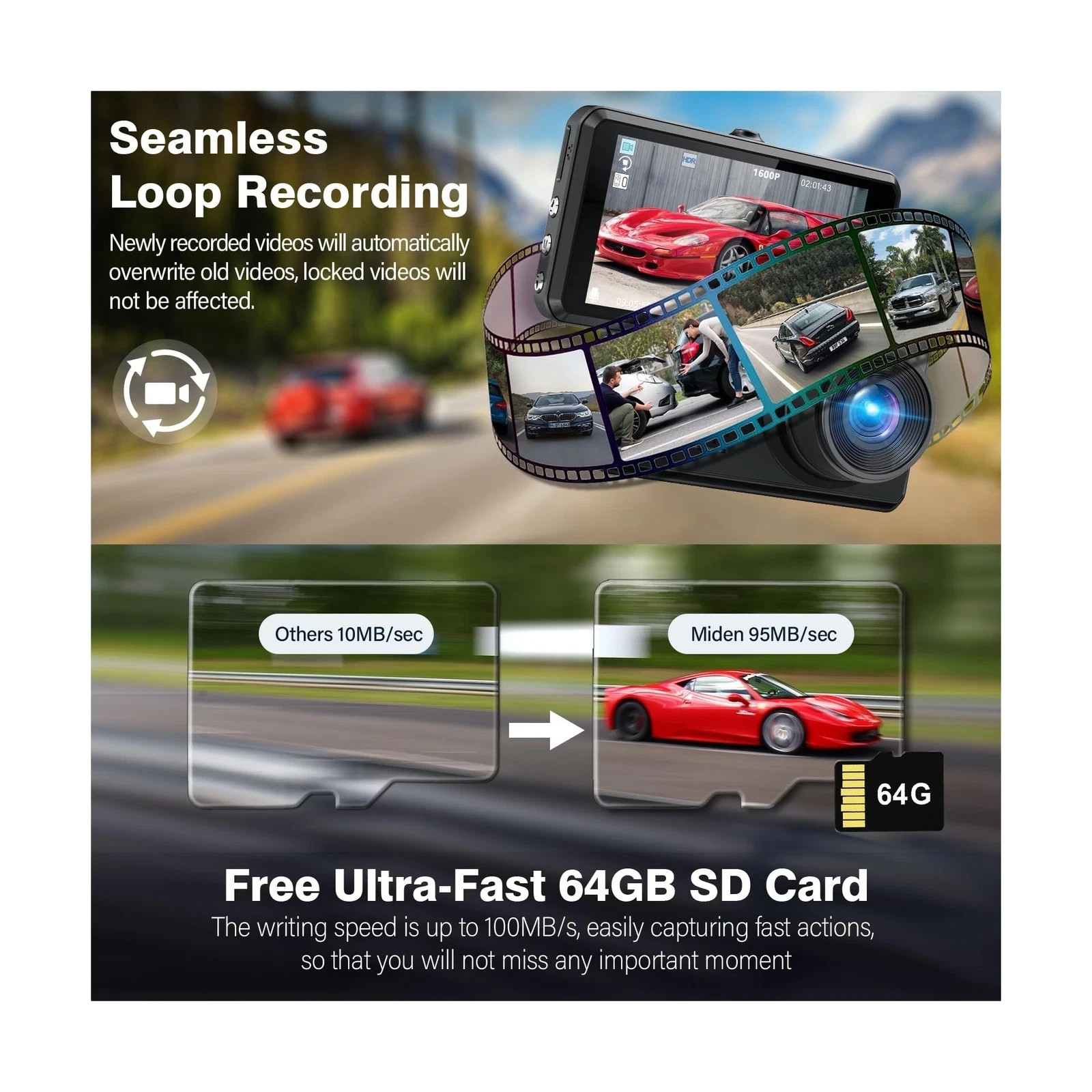 2.5K Front 1080P Rear Dash Cam 3.2″ IPS Sony Sensor 64GB Night Vision