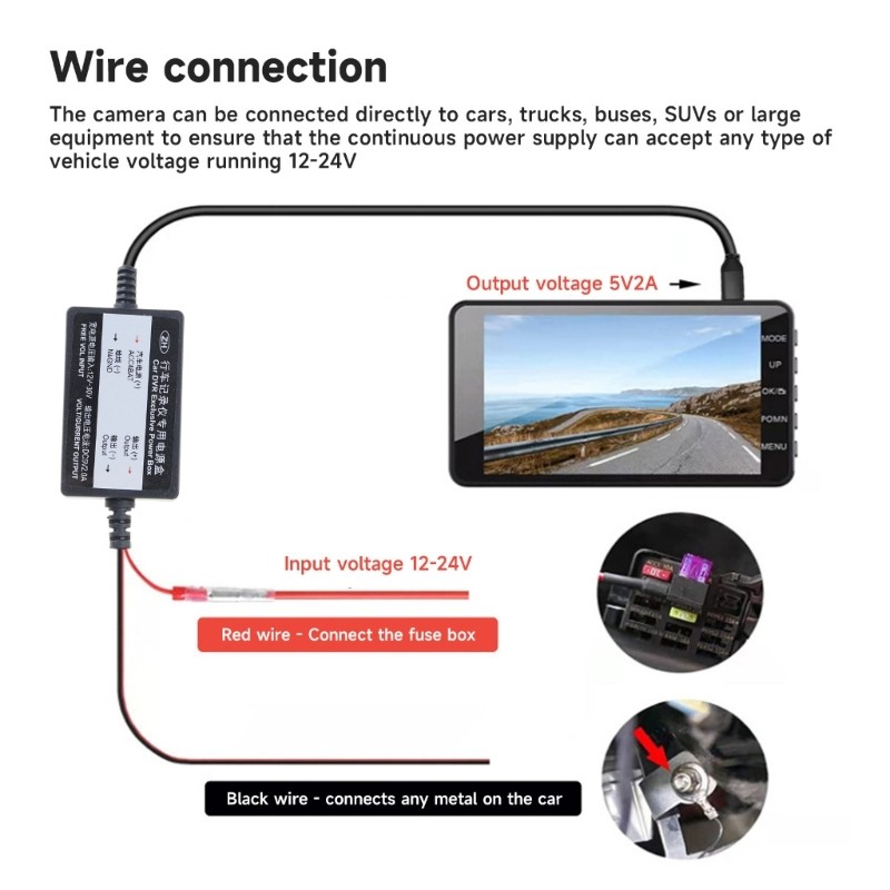 12V24V to 5V2A Type C Output and Male and Female Car Charger for Cams