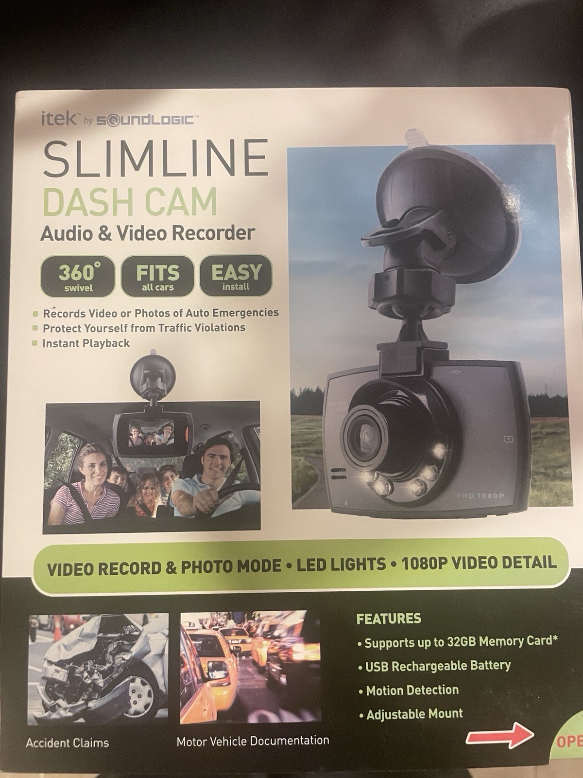 BRAND NEW Itek Soundlogic Slimline Dash Cam AV Recorder 1080P 32GB 2.4 In Screen