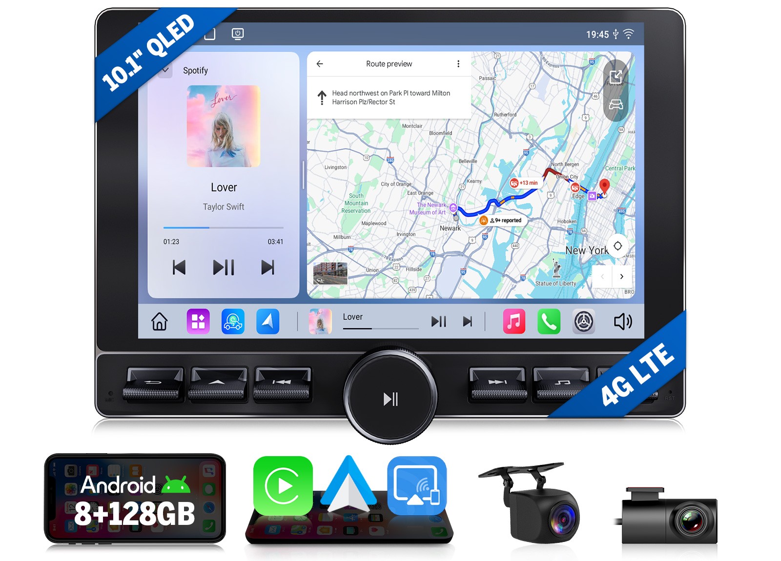 2 DIN 10.1″ QLED Android 13 8+128 8-Core Car Radio Stereo GPS Navigation CarPlay