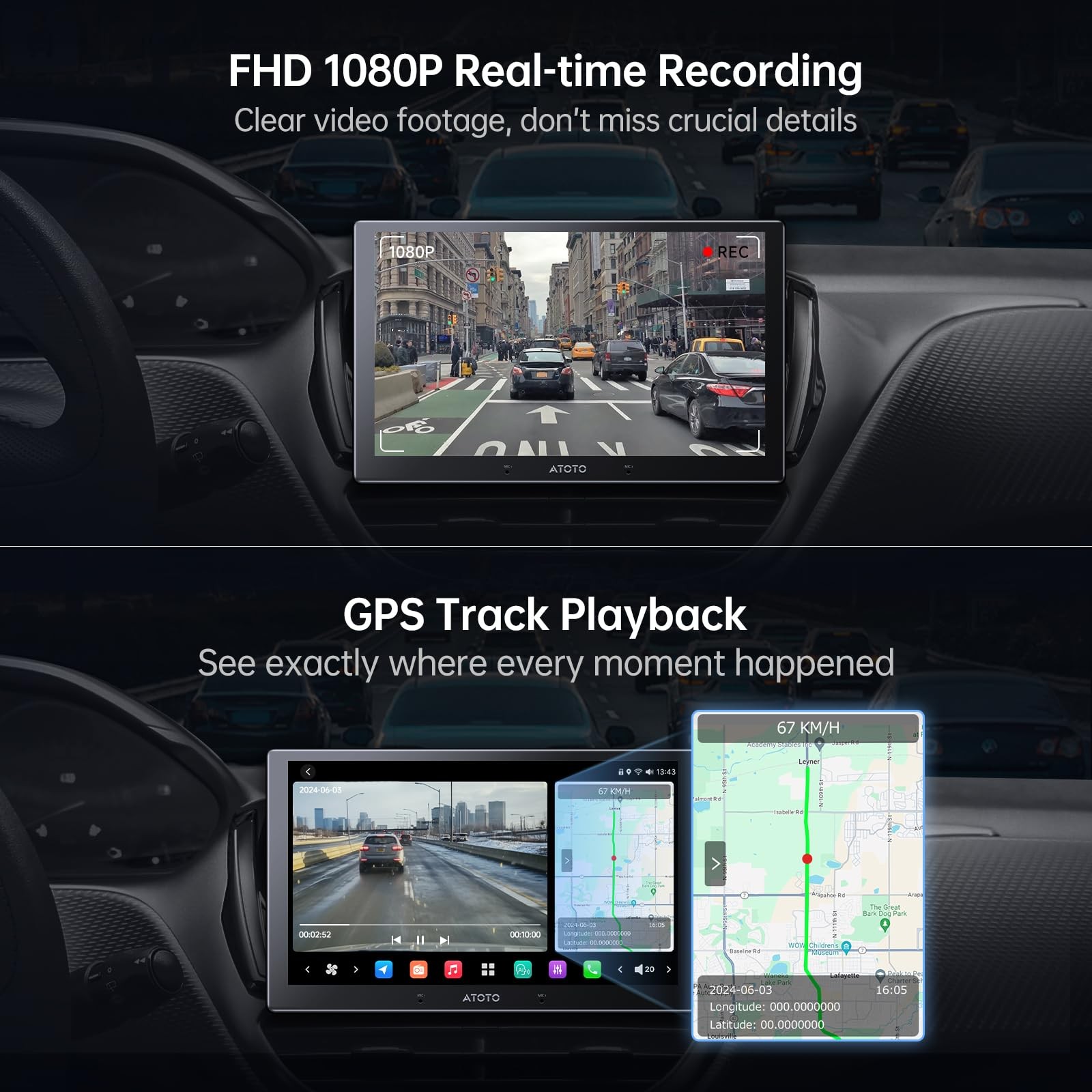AC-FHD02DV FHD 1080P On-Dash DVR , GPS Track Playback,136°Wide Angle，WDR，Nigh…