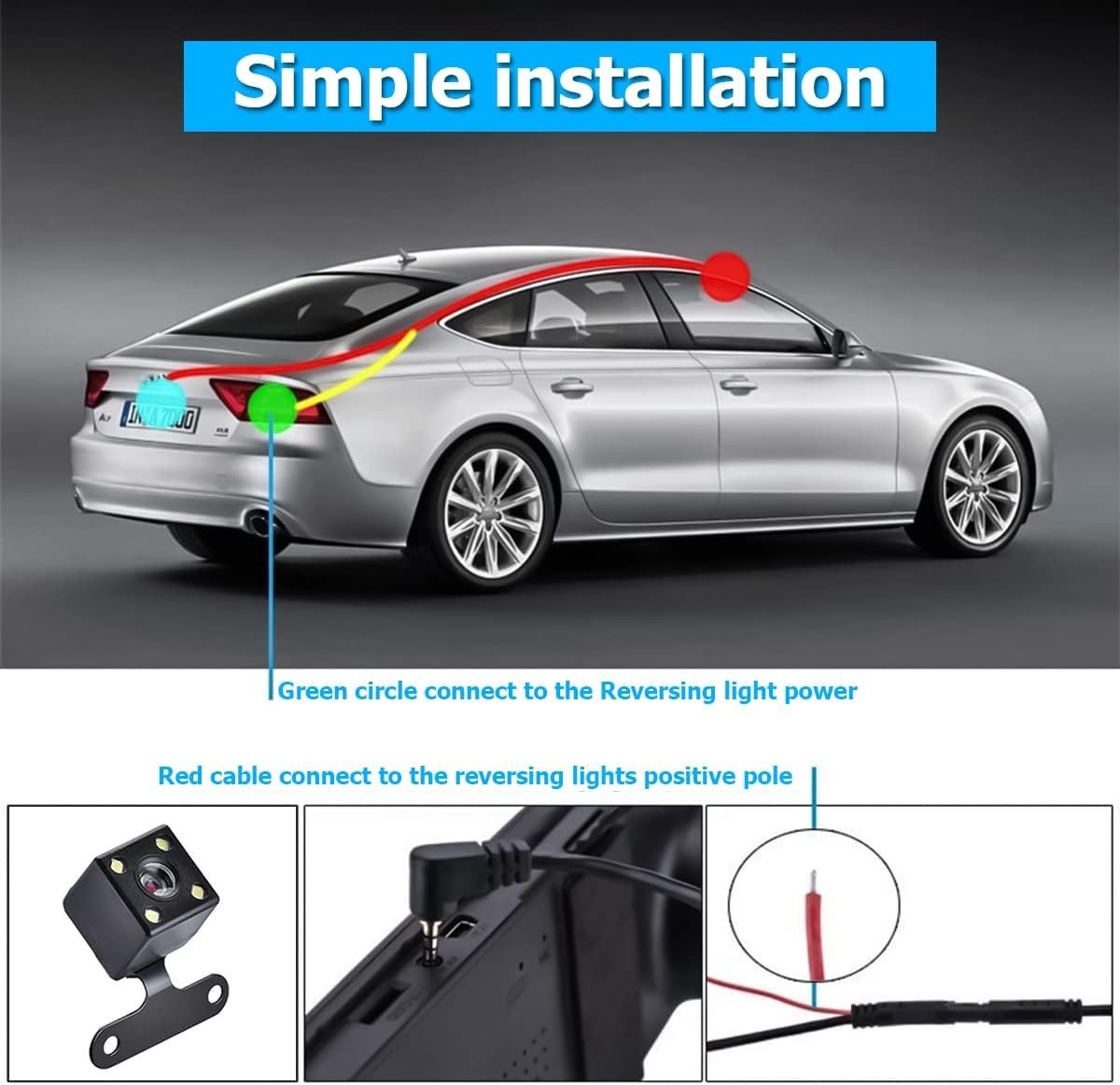 Waterproof 1080P Rearview Mirror Camera with Parking Assistance & Loop Record