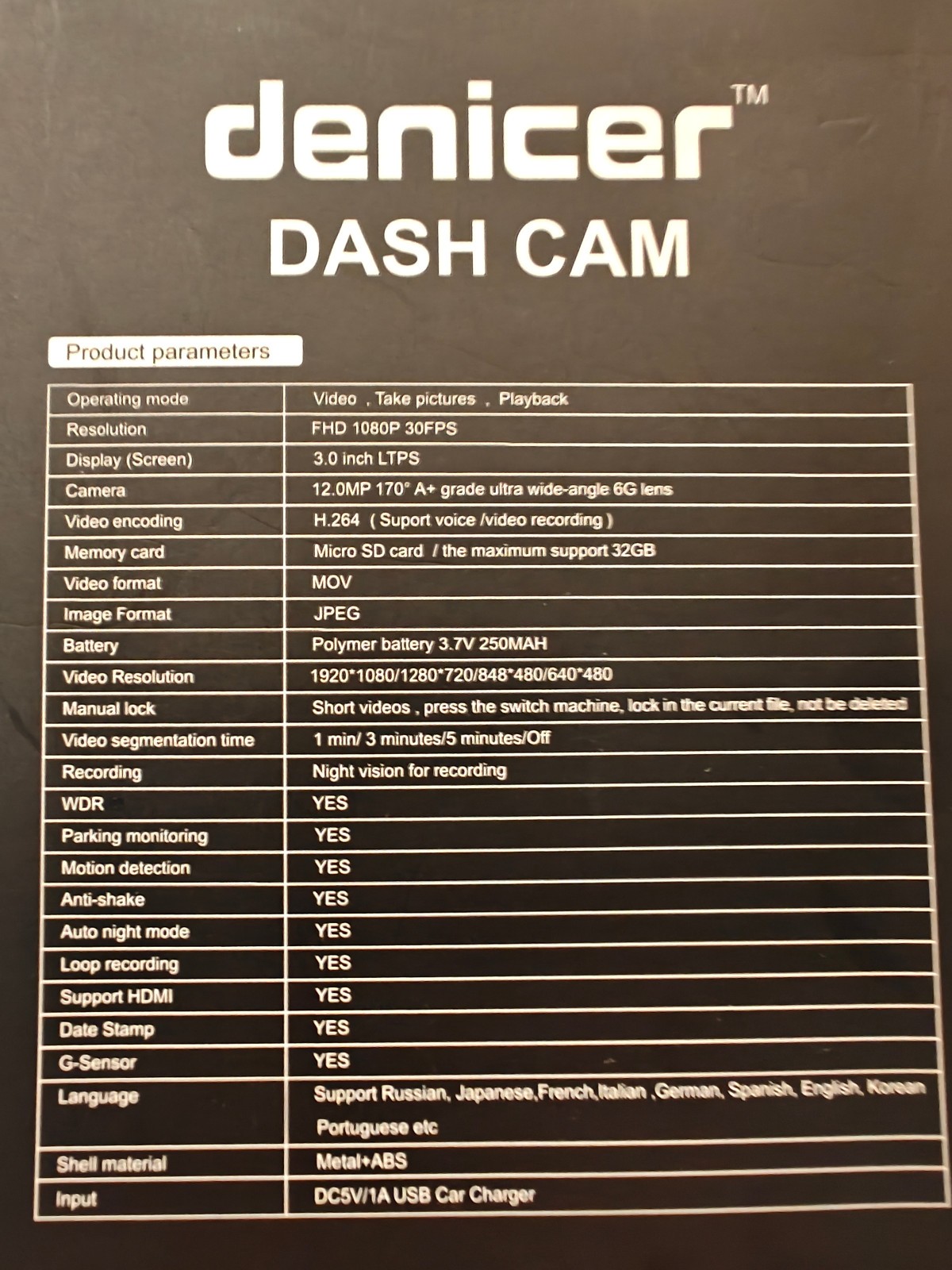 Denicer Car Dash Camera, FHD 1080P, 12.0MP, 170º wide angle, Night vision_New