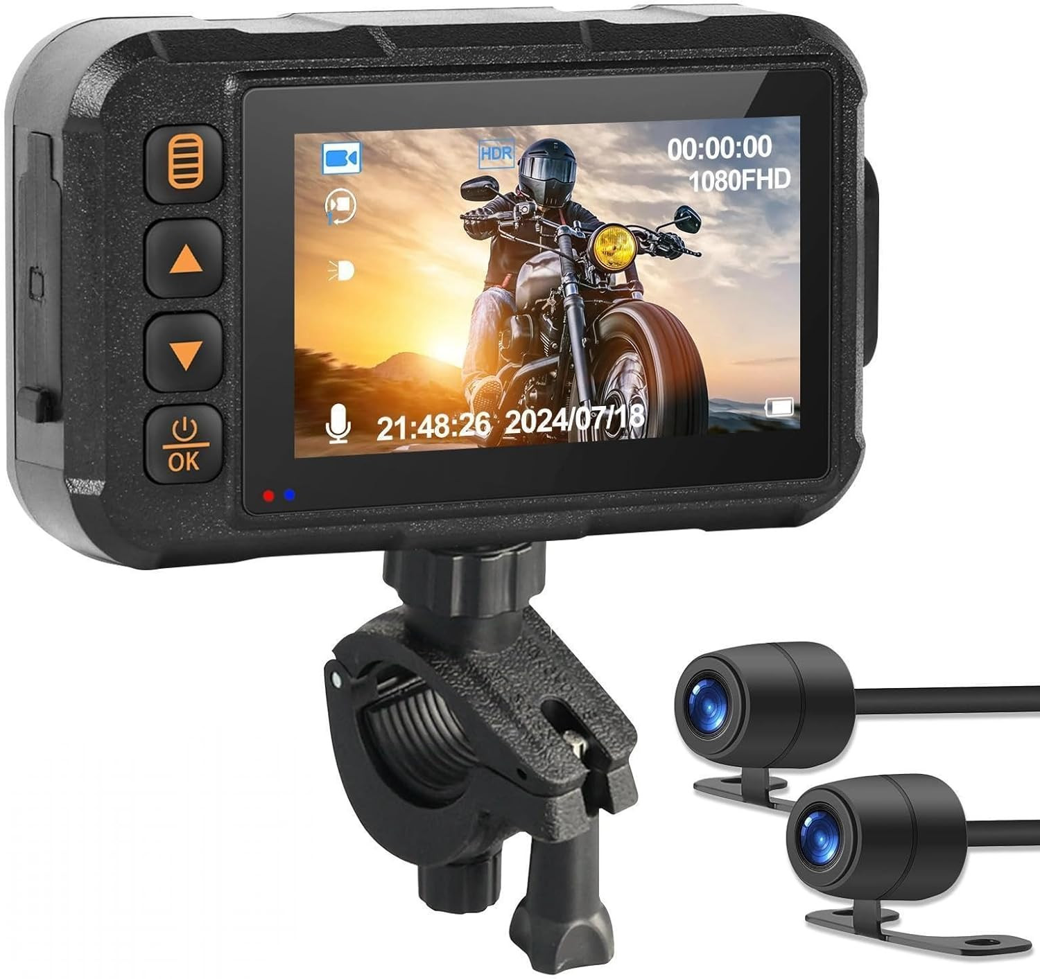 Motorcycle Dash Cam, 3″ Screen Motorbike Camera Front and Rear Dual Lens Waterpr