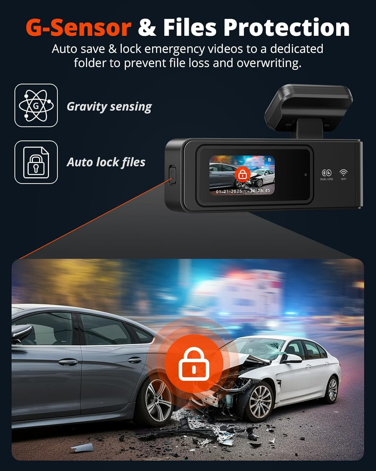 2K Dash Cam Front and Rear with 64GB SD Card, Wireless Wifi Dash Camera for Cars