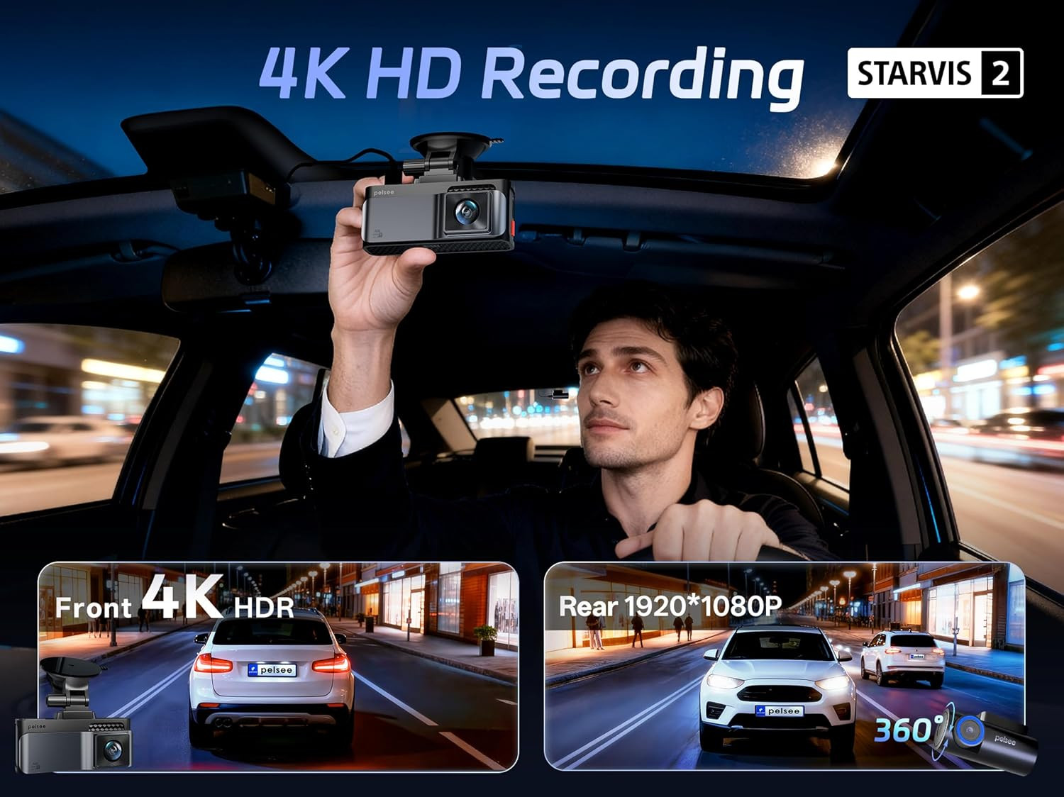 S3 Touch 4K Dash Cam Front and Rear, STARVIS 2 Sensor, STARLIT™ Full Color Night