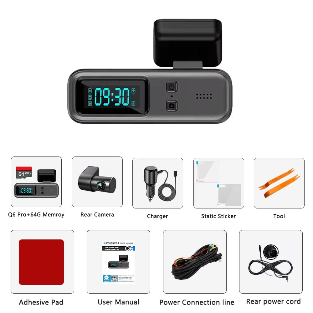 Dash Cam Front and Rear 4K 60fps 1080P Dual Lens WiFi Night Vision 64GB