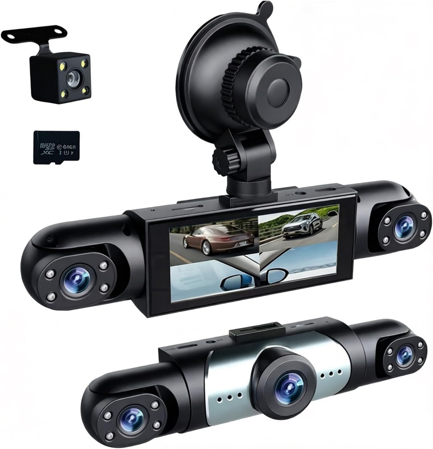 All-in-One 360° Dash Cam with Night Vision, G-Sensor & Parking Safety Mode