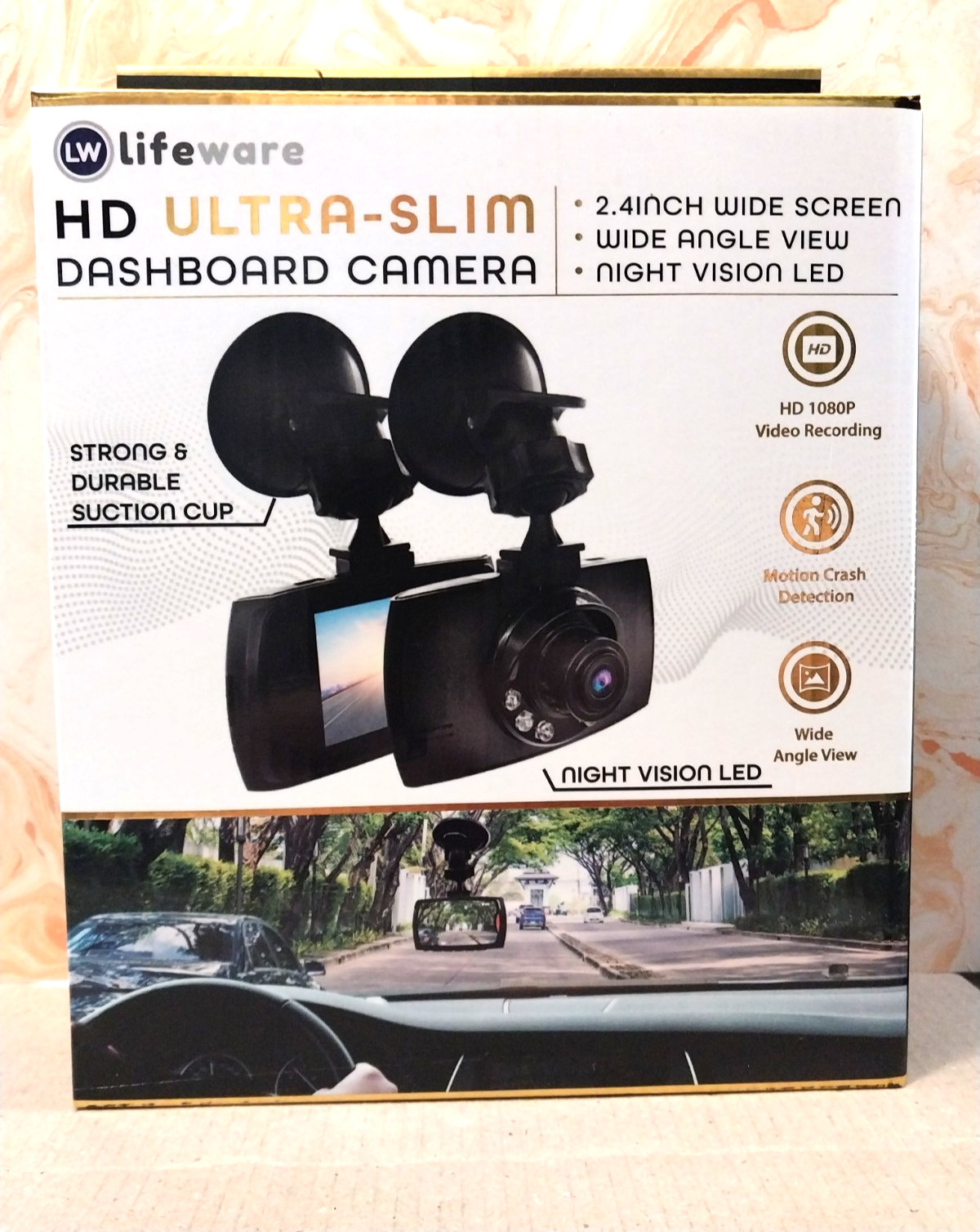 Lifeware Ultra Slim 1080p Dash Cam 2.4″ Screen Wide Angle View Night Vision LED