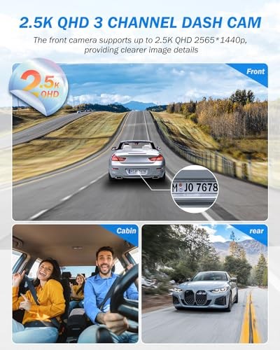BAEASU DASH CAM FRONT AND REAR, 2.5K+1440P, 32GB, 3 CHANNEL, J07 – BLUE