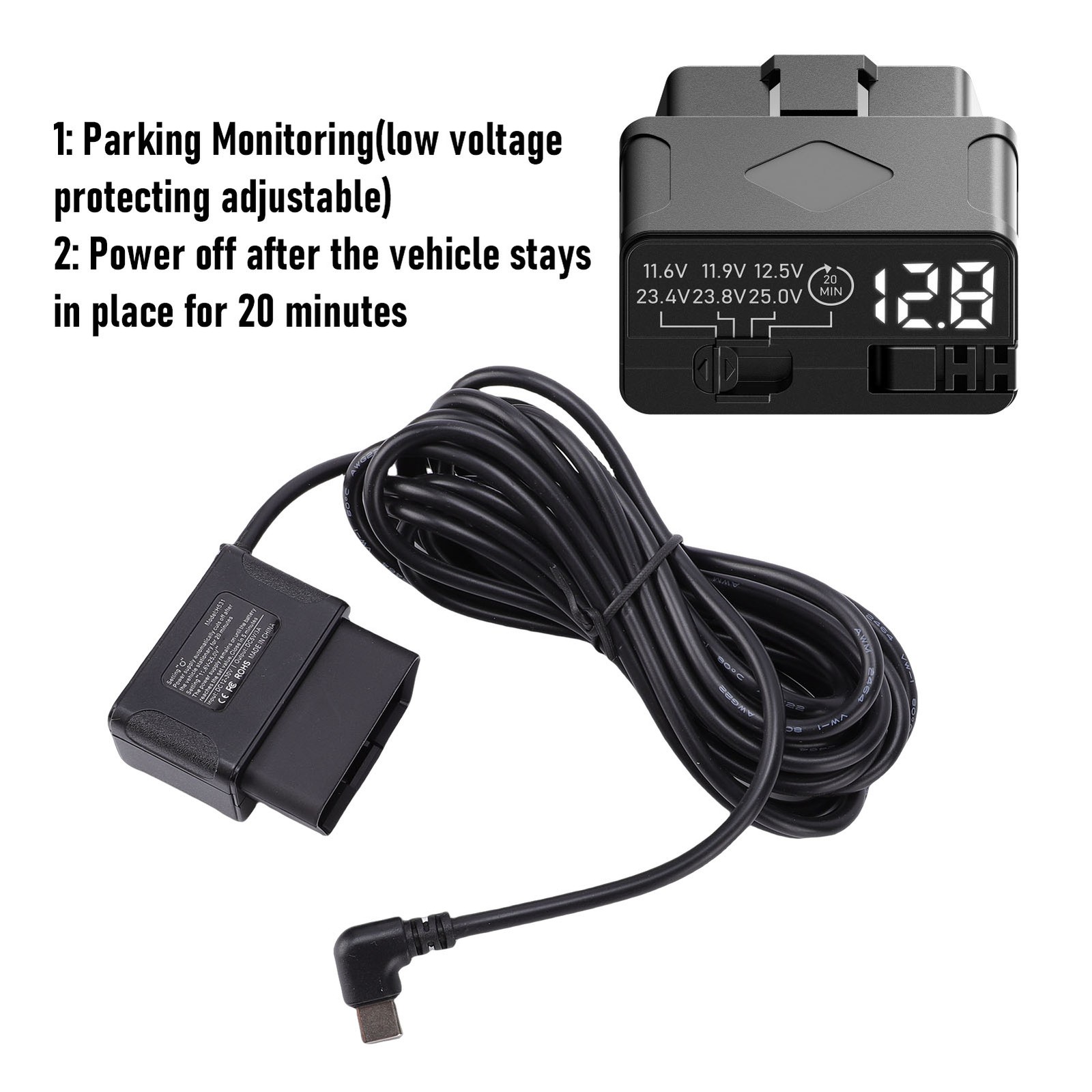 Dash Cam Hardwire Kit Compact OBD Power Cable For Long Term Use Easy To Use