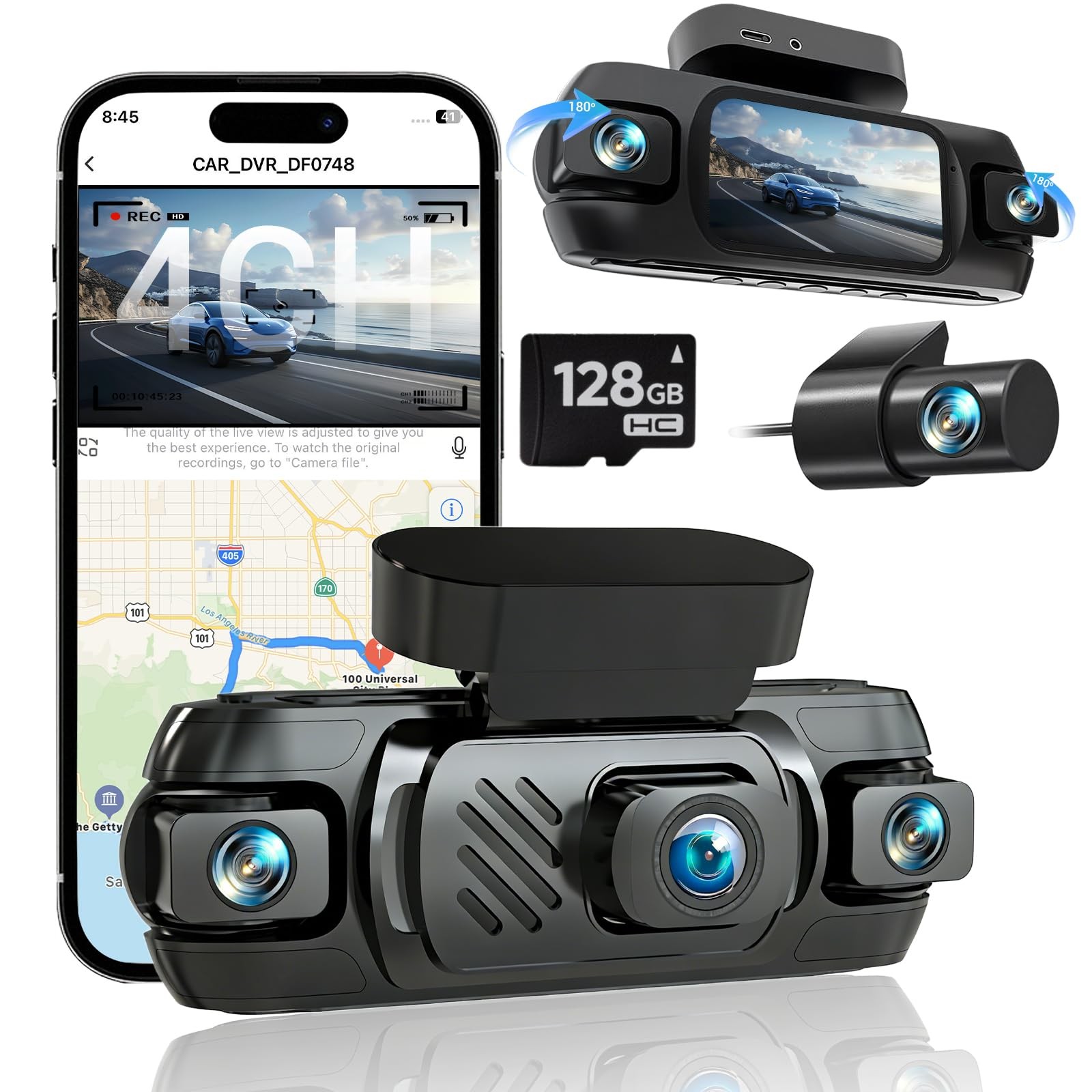 4K 4 Channel Dash Cam Front and Rear with Cabin, 4K+1080P+1080P Dash Camera f…