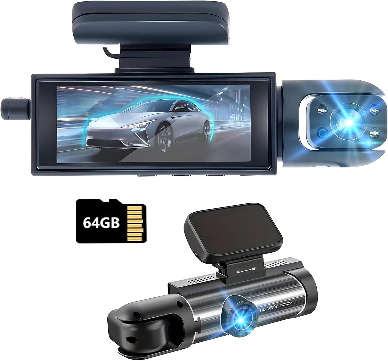 Camara Auto Frontal e Interior Dashcam 64GB Vision Nocturna G Sensor Grabacion