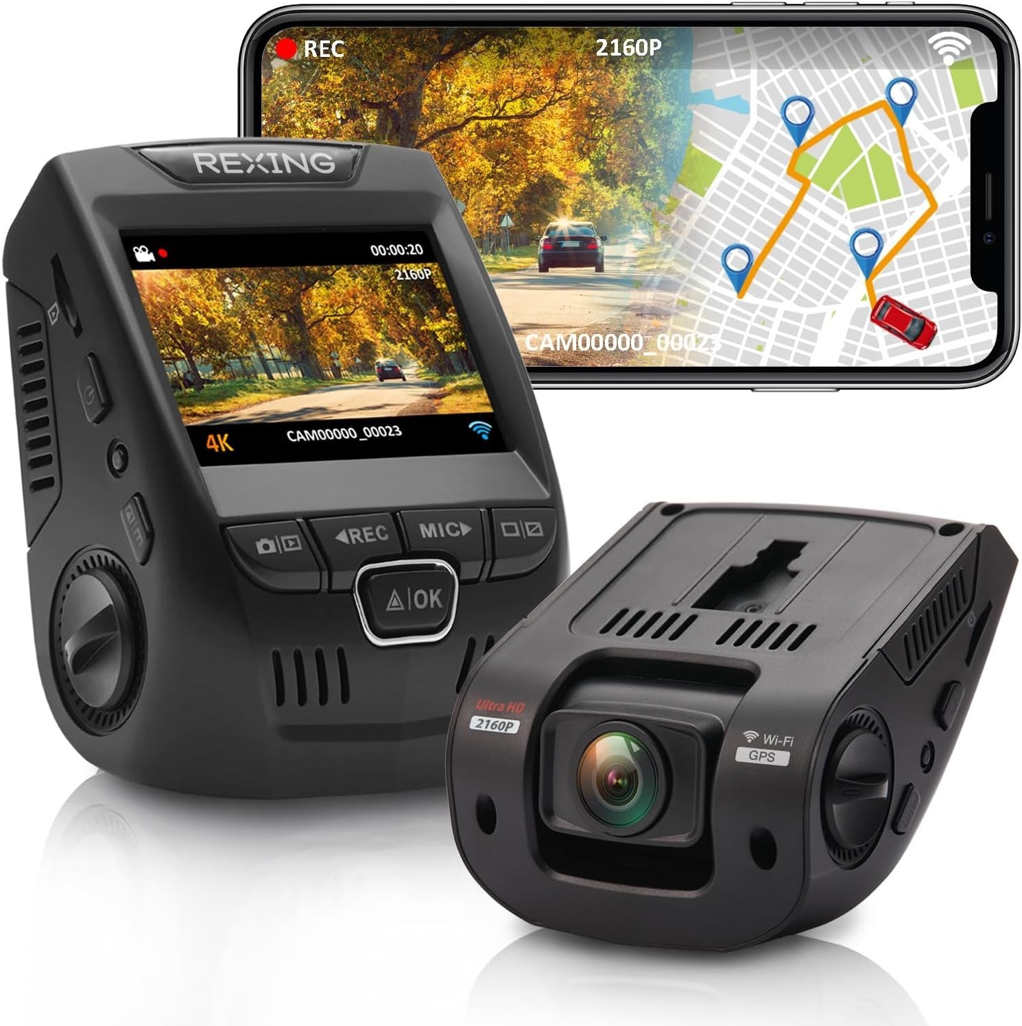 RexingUSA V1GW-4K UltraHD Dash Cam: GPS Logger, Wi-Fi, 170° Wide Lens 2.4 1840-2