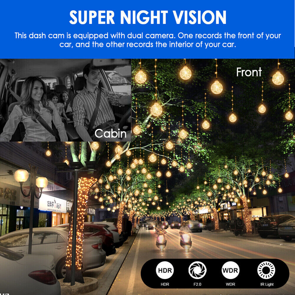 3.16in Dash Cam Night Vision Dual Lens G-Sensor Car DVR Camera Driving Recorder
