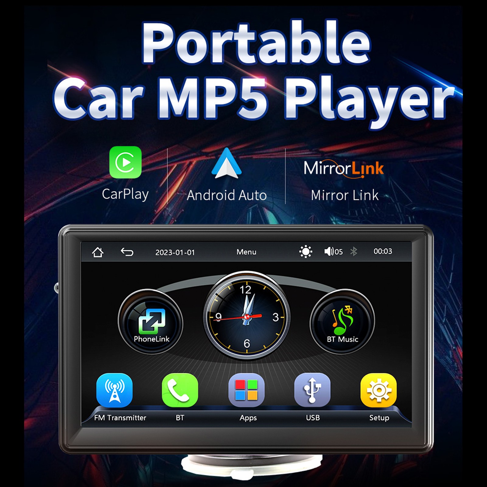7-Inch HD Portable Car MP5 Player With WiFi And AHD Camera For Smart AQBP