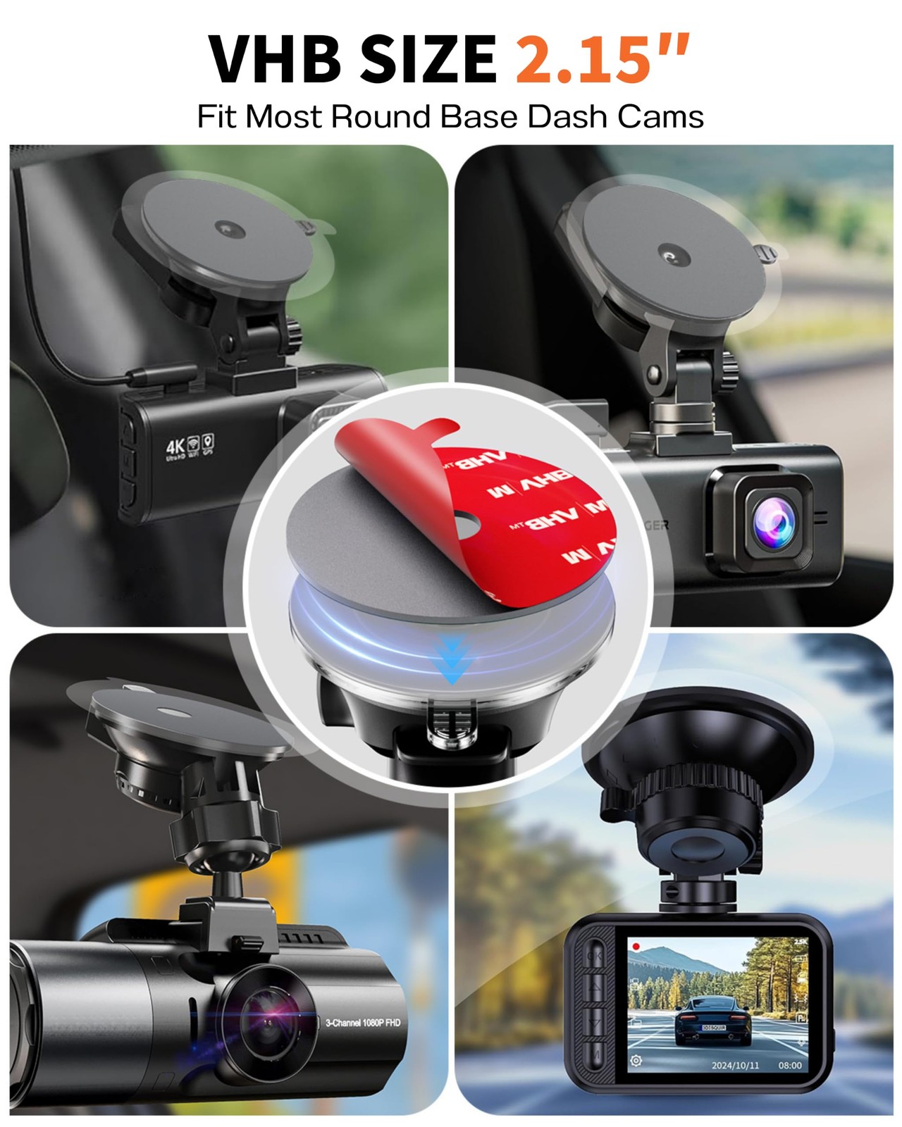 2.15″ Adhesive Sticky Pads for Dash Cam with Electrostatic Film, 3 M VHB Roun…