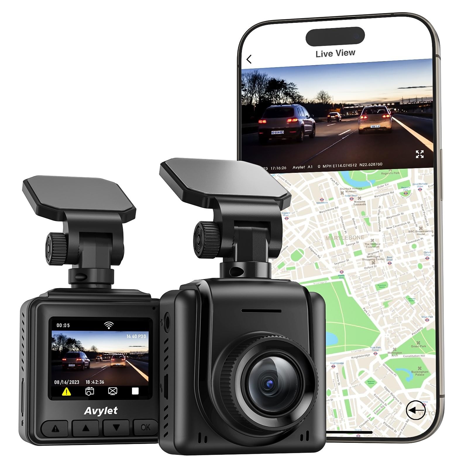 Dash Cam 2K, WiFi Dashcams with APP, External GPS, 1.5” IPS Screen, Front Da…