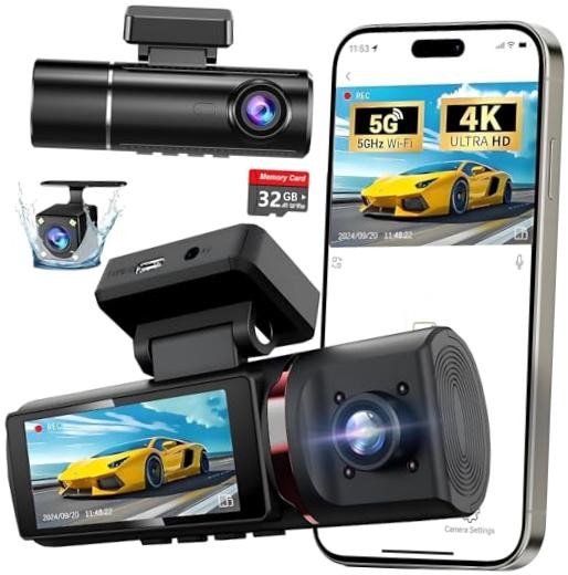 3 Channel 4K WiFi Dash Cam, 4K+1080P+1080P Front Inside and Rear, Triple Dash