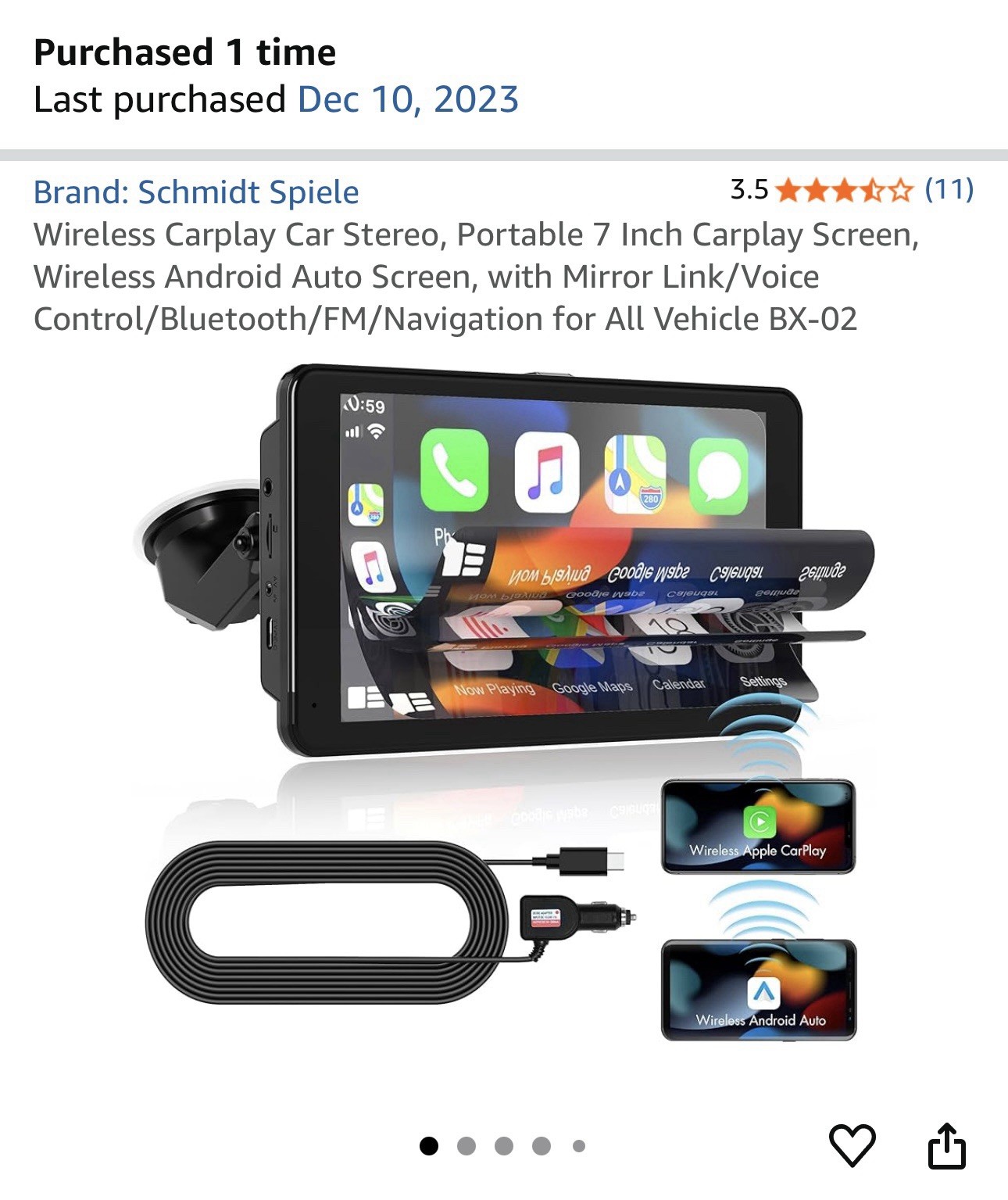 Schmidt Spiele HD 1080p 7” Screen Portable Wireless Carplay Car Stereo