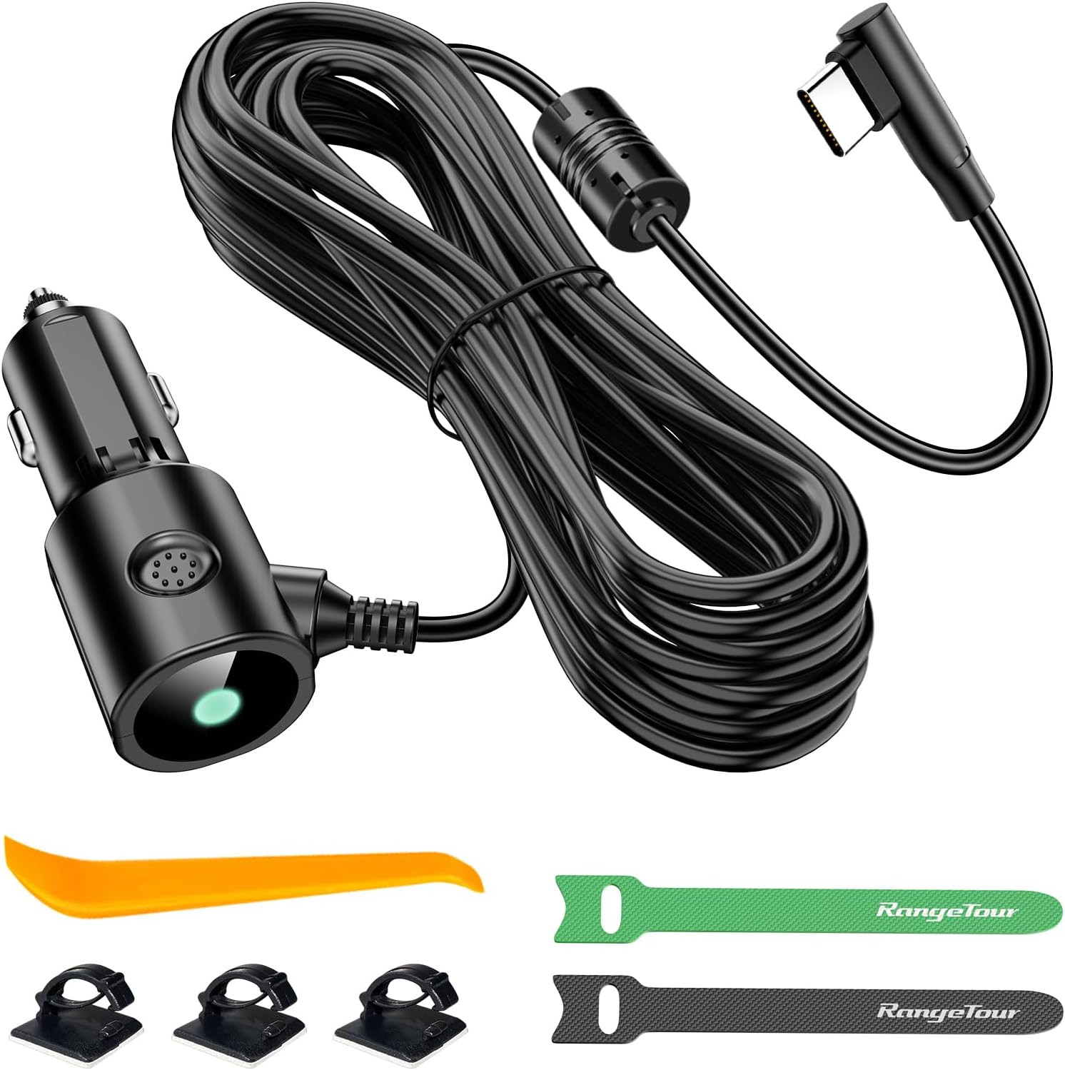 Dash Camera Car Charger, USB-C Interfaces, L-Type Driving Recorders Power Cord U