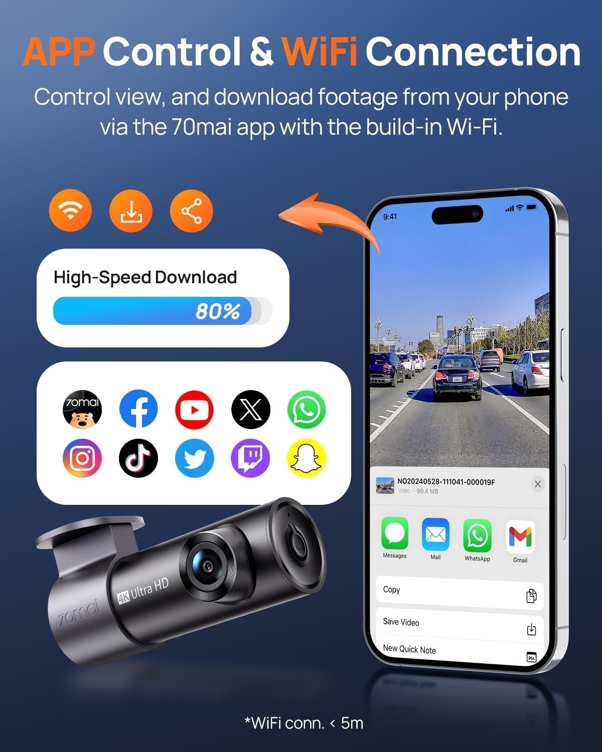 M310 Plus 4K Dash Cam Front with Night Vision, 140° Wide Angle Dash Camera fo…