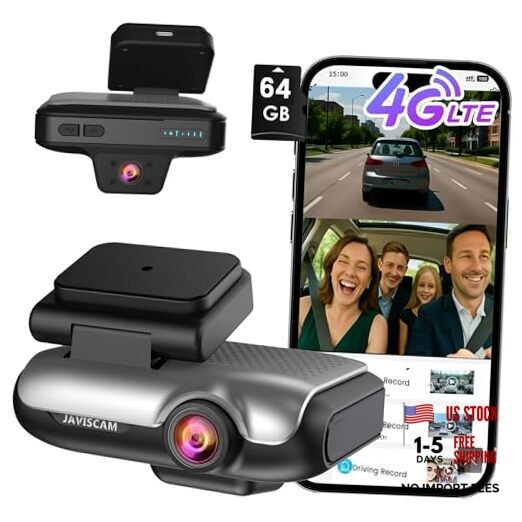 4G Car Security Camera, Dual LTE Dash Cam with 64GB Card, Front & Inside 2K