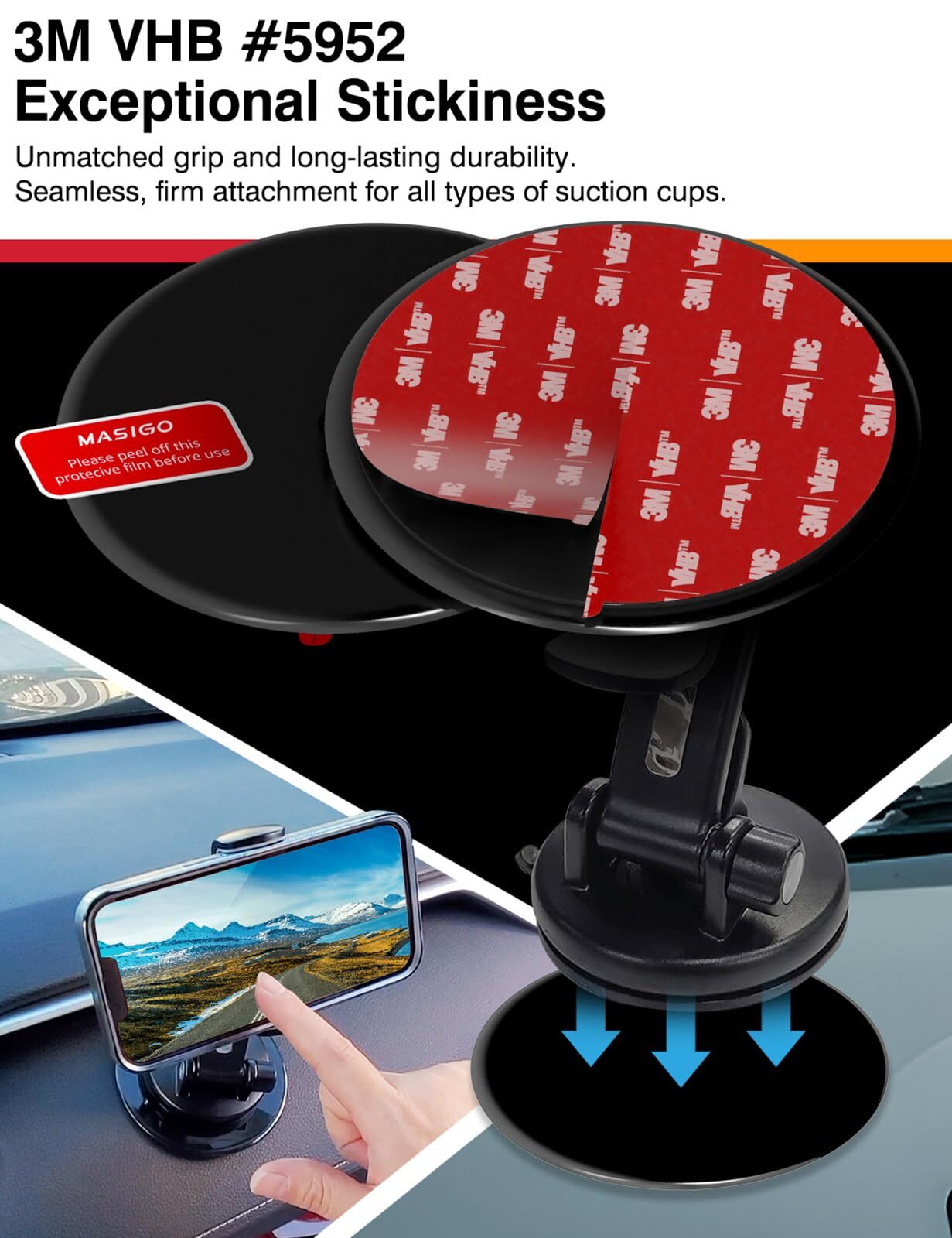 Adhesive Dashboard Mounting Disk Set for Phone Holders, Replacement Sticky Pads