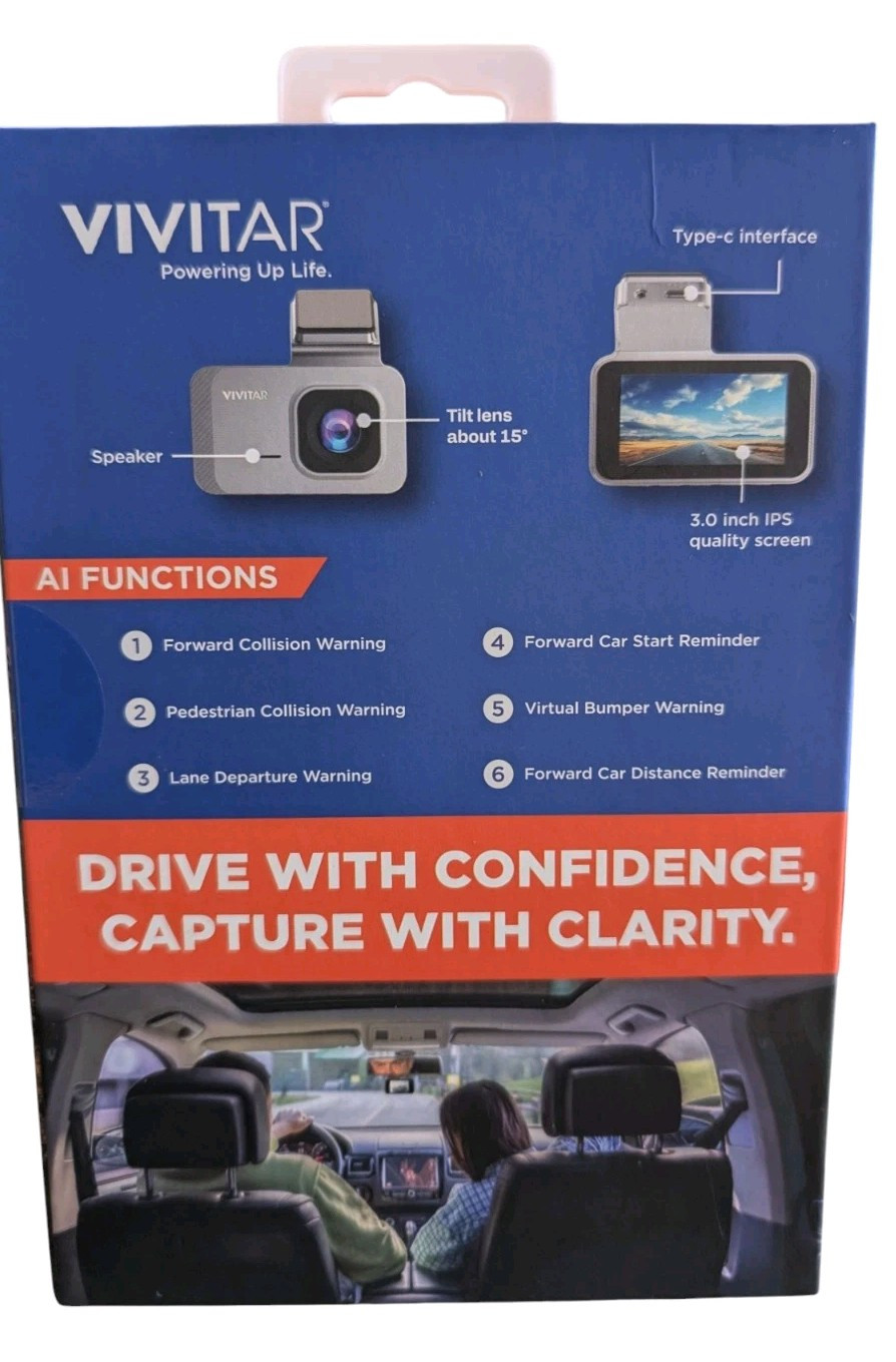 Vivitar 4K HD Two-Way Dash Cam with AI-All Distance Warnings-NEW-Orig. $199.99