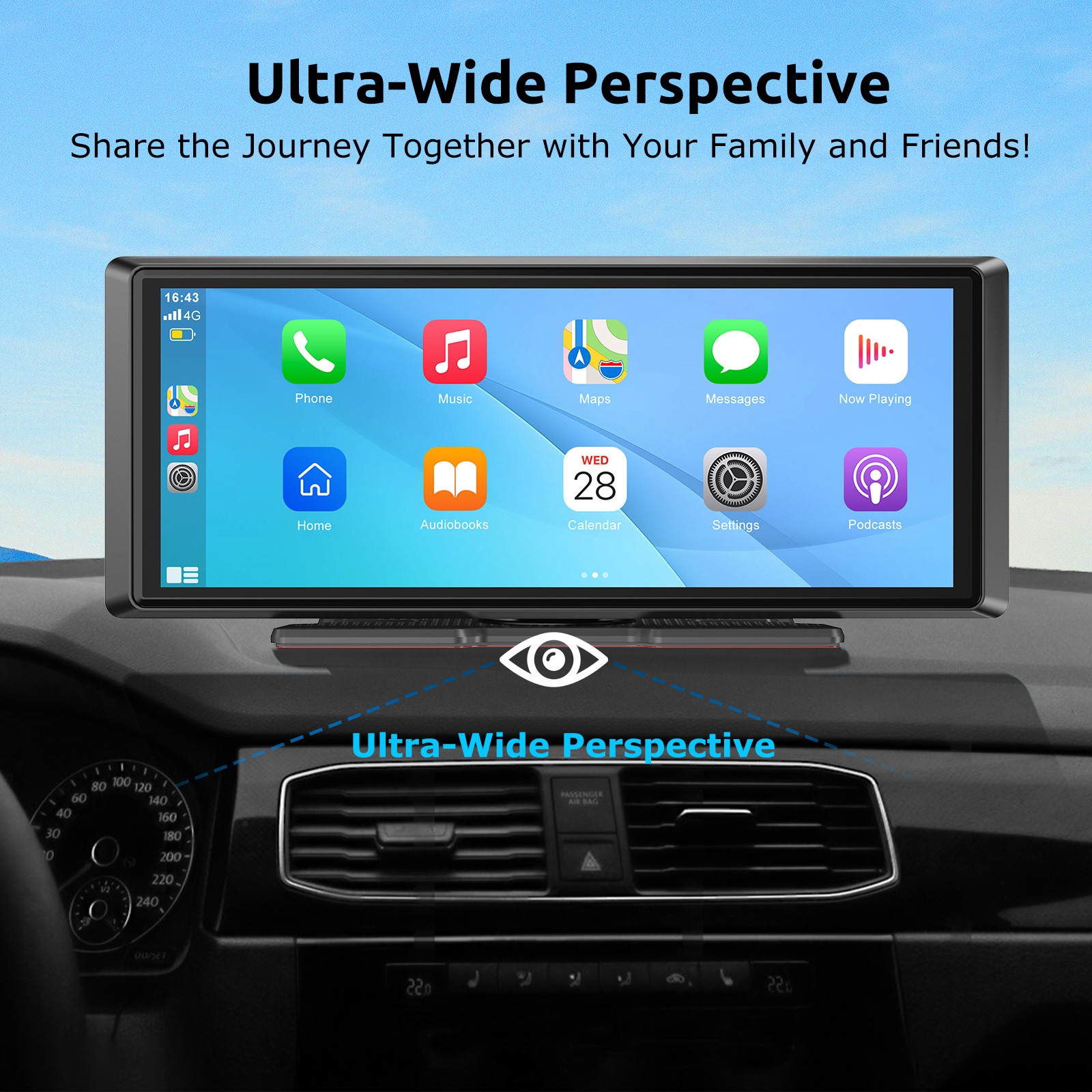 8.1” Portable Car Stereo Apple Carplay Screen Android Auto Navi FM With AHD Cam