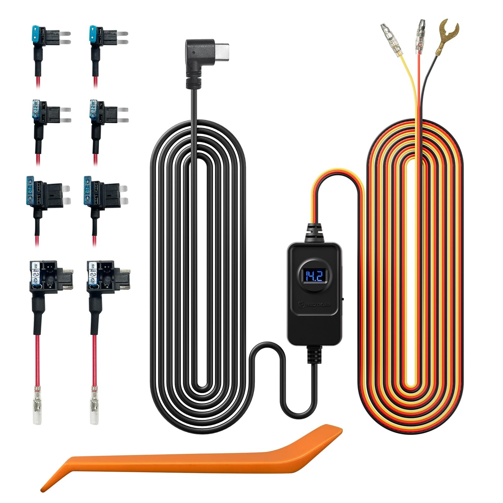 Dash Cam Hardwire Kit USB C, 12V-24V to 5V Charger Cable, Low Voltage Protection