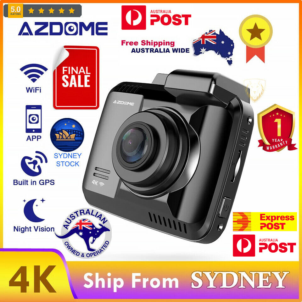 AZDOME 4K 2160P Dash Cam Built in WiFi GPS 2.4″ LCD, WDR, Night Vision + Memory