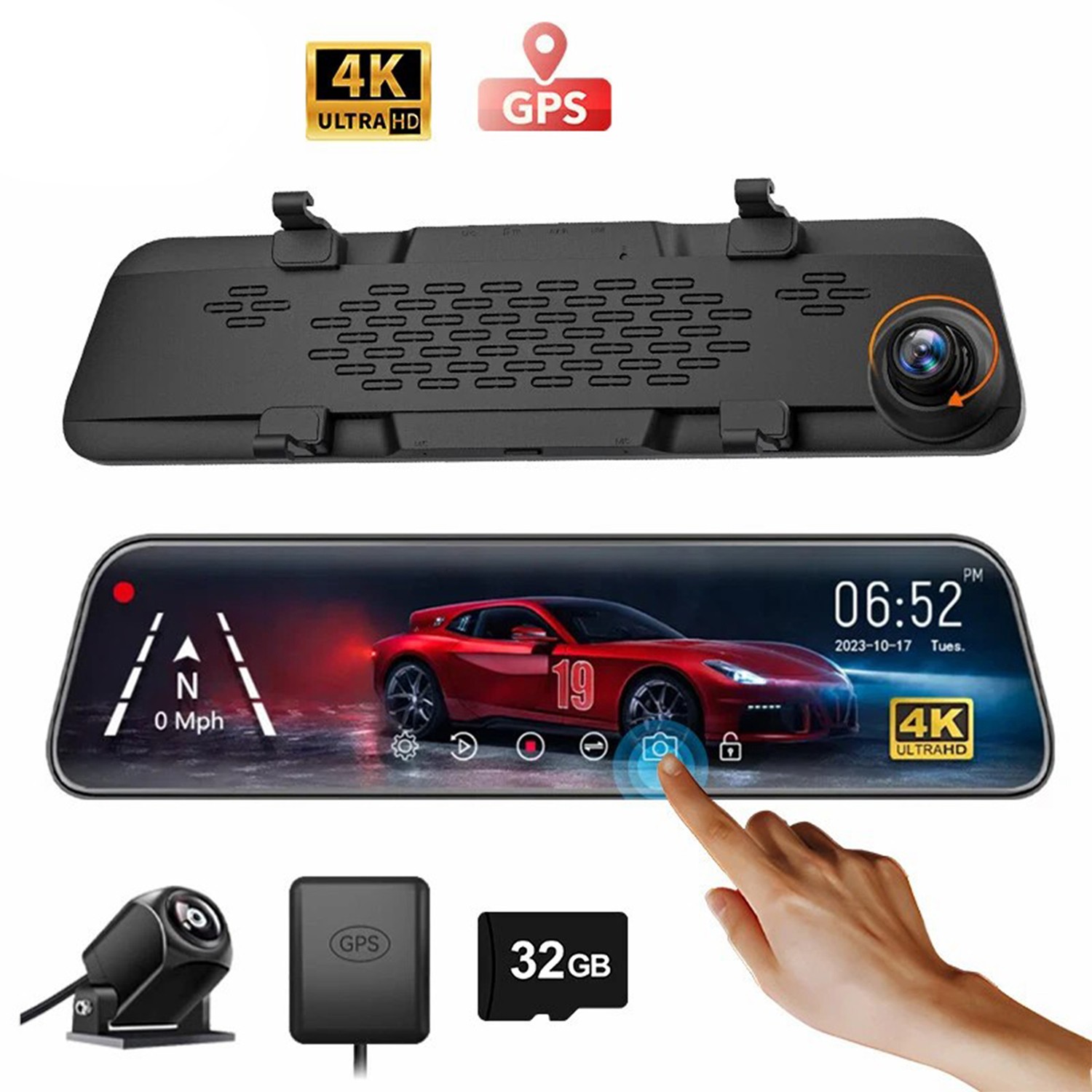 4K 10″ Dual Dash Cam Car Rear Mirror View Backup Dual Camera M40 WIFI GPS 1080P